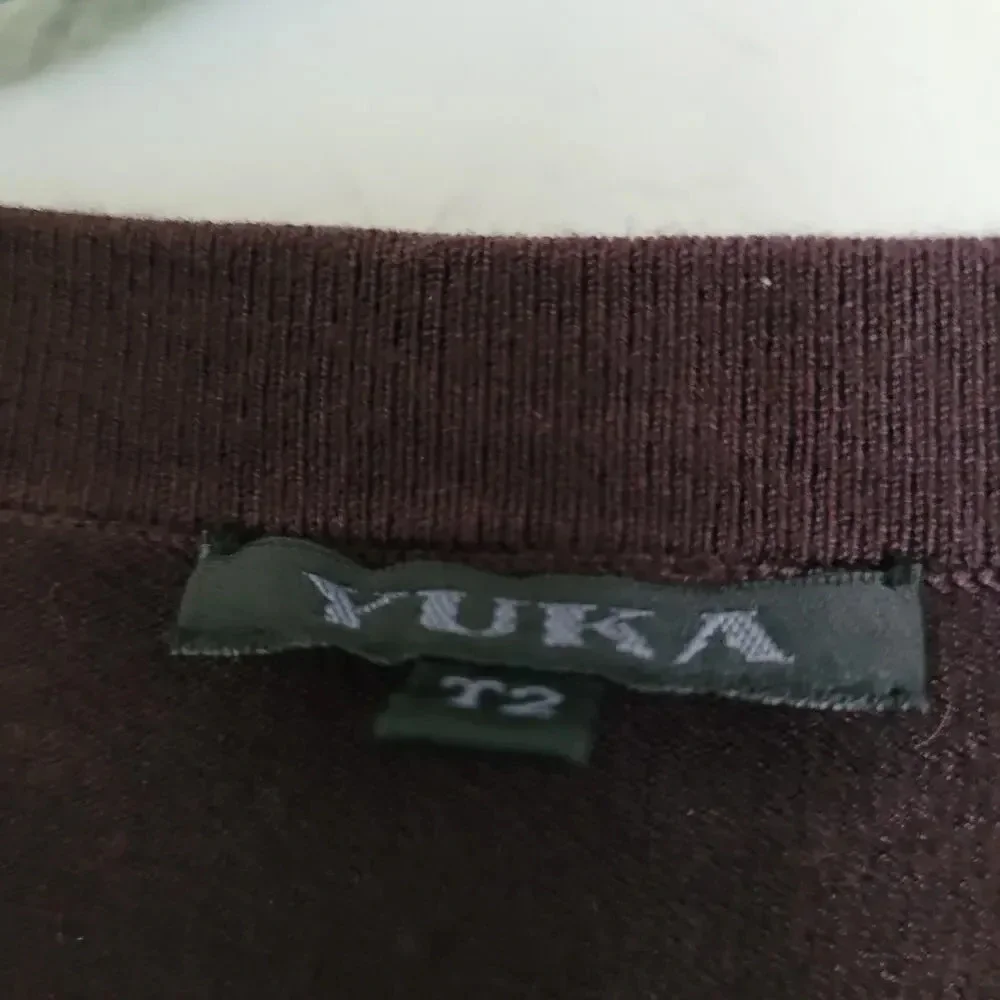 Yuka Womens Embellished Sweater Top Size Small Brown Bronze V-Neck Rayon Blend